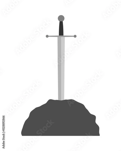 Fototapeta Sword in the stone. King arthur excalibur legend. Medieval mythology. Vector illustration image.