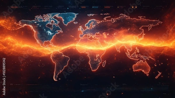 Obraz World Map with Digital Energy Lines