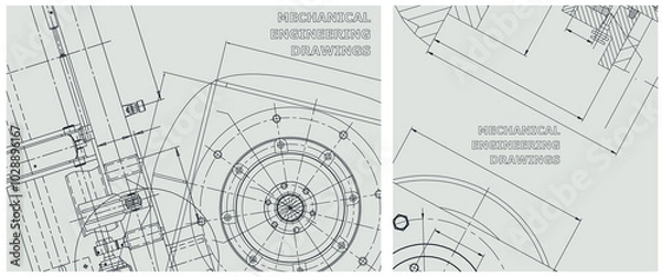 Obraz Blueprint illustration set. Engine line drawing