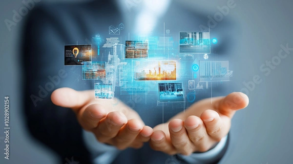 Fototapeta Business with technology, high technology for future. Generative AI Illustration.