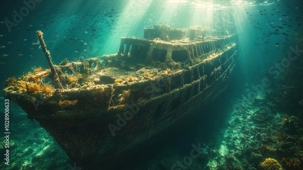 Obraz Sunbeams Illuminating a Sunken Ship