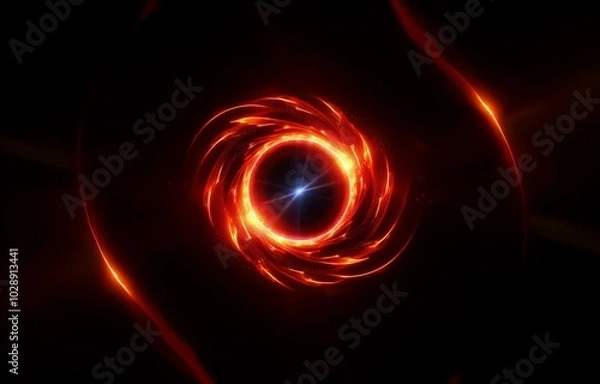Fototapeta A glowing red ring with bright orange streaks and a blue star in the center on a dark background.