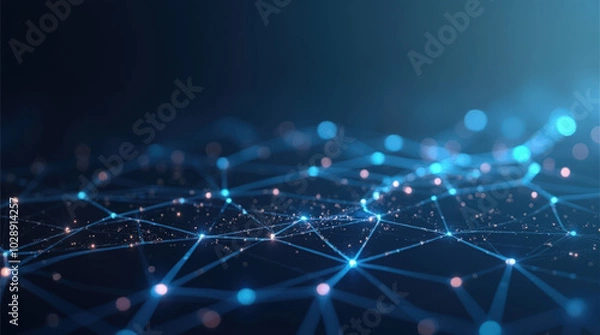 Fototapeta Futuristic Data Stream Visualization - High-Tech 3D Rendering of Digital Communication Waves and Networking in Blue Light