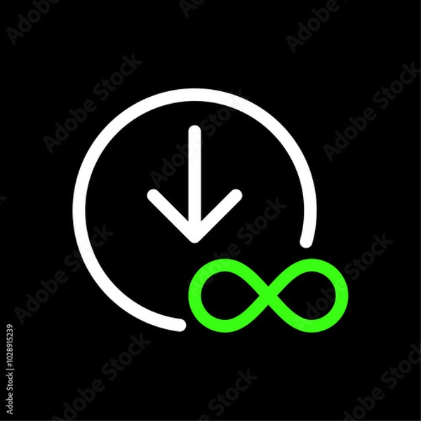 Obraz Unlimited, infinite, limitless downloads vector icon in line style design for website, app, UI, isolated on black background. Editable stroke. Vector illustration.