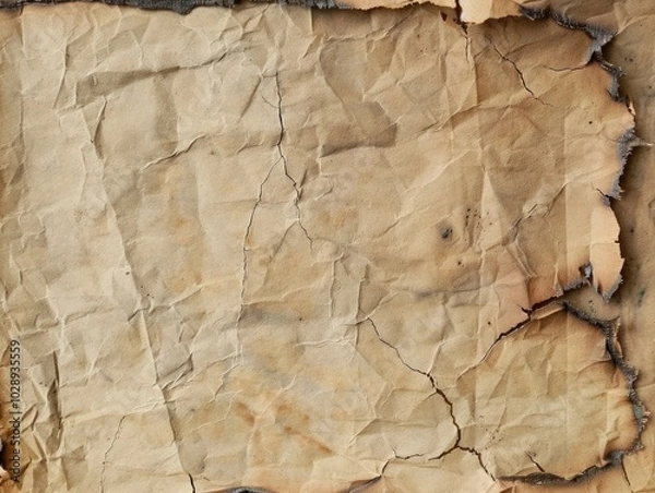 Fototapeta Old Rustic Paper with Burned Edges, Close-Up Detail Background