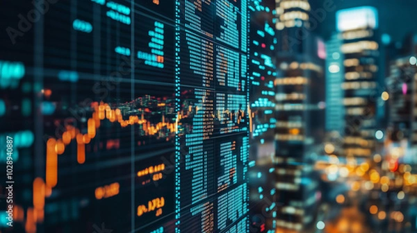 Fototapeta Stock market volatility driven by earnings reports, visualized through rapidly fluctuating prices on a dynamic trading platform