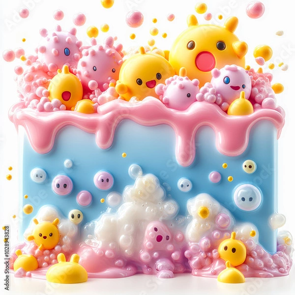 Fototapeta Creative 3D Icon Bundle Featuring a Bar of Soap with Bubbles and Germs for Hygiene Awareness