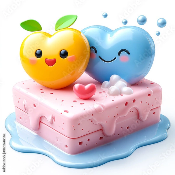 Fototapeta 3D Soap Icon with a Smiley Face for a Fun and Clean Design