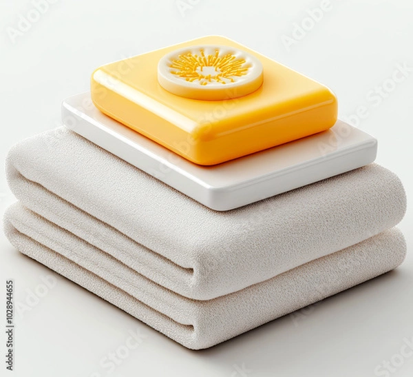 Fototapeta 3D Icon of a Towel with a Soap Bar for Cleanliness