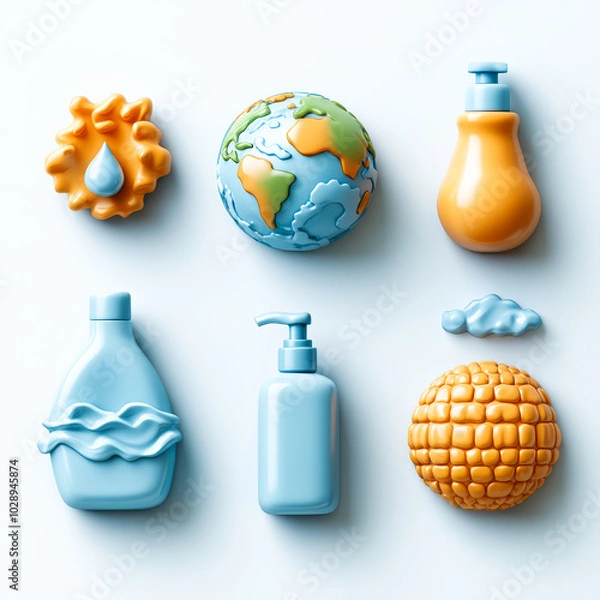 Fototapeta 3D Icon Set for Global Handwashing Day: Globe, Handwash, and Germs Symbols in a Clean, Modern Design