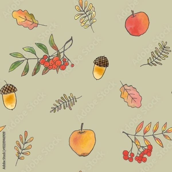 Obraz Seamless watercolor pattern. Hand drawn elements