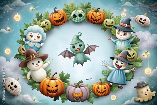 Fototapeta Halloween Character Sketches in Circle - Vector Graphics for Spooky Designs