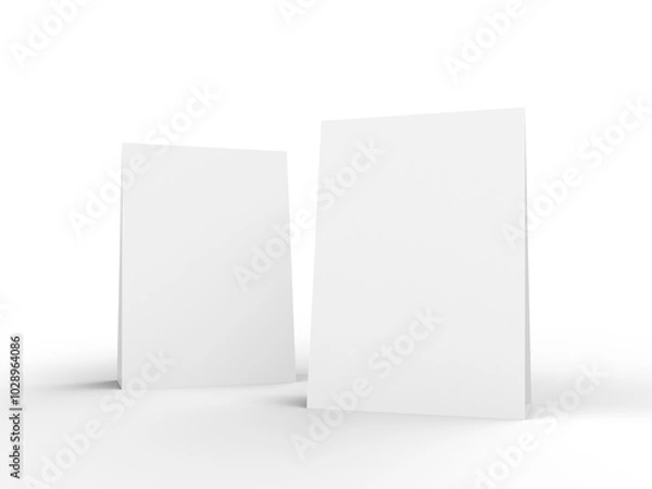 Fototapeta White Paper Stand Table Talker. Tent Table Card. PNG file. 3d render. Blank Mockup.