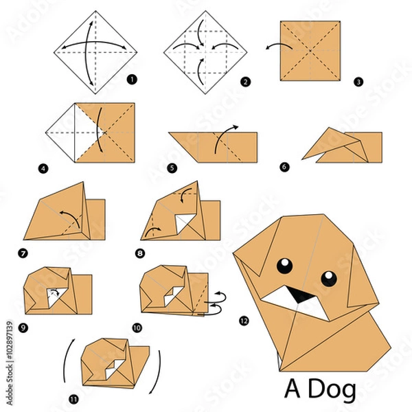 Obraz step by step instructions how to make origami dog.