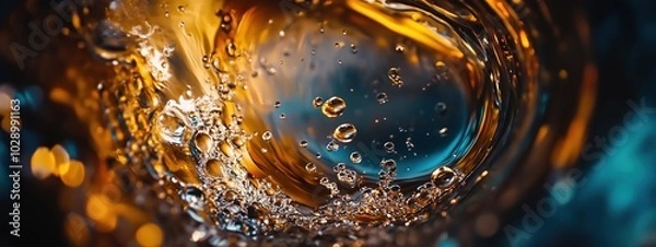 Obraz Discover the mesmerizing world of liquid oil bubbles captured in a stunning macro shot. The vibrant colors and intricate details create a dynamic visual experience.