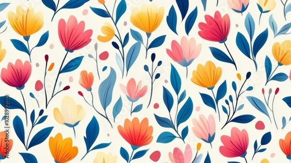 Fototapeta A colorful floral pattern with blue and yellow flowers. The flowers are arranged in a way that creates a sense of movement and energy. Scene is cheerful and uplifting