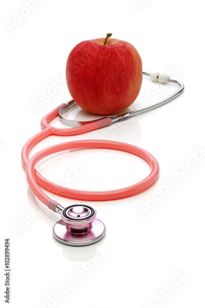 Fototapeta ヘルスケア/りんごと聴診器