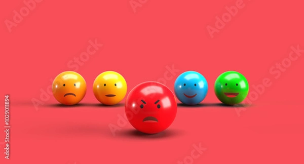 Fototapeta Emotion Faces on Red Background with Anger Highlighted