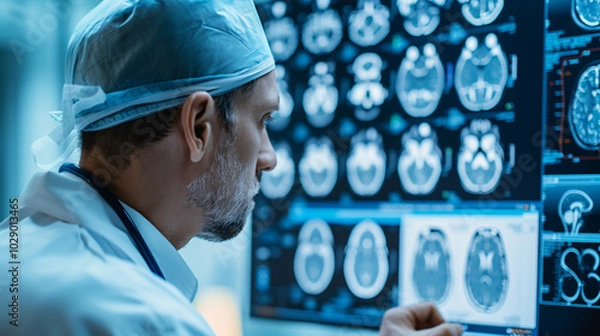 Obraz A medical professional analyzing brain scans for a patient with Moyamoya disease