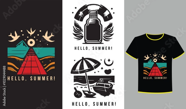 Fototapeta Fresh and Fun: Hello Summer Typography T-Shirt..