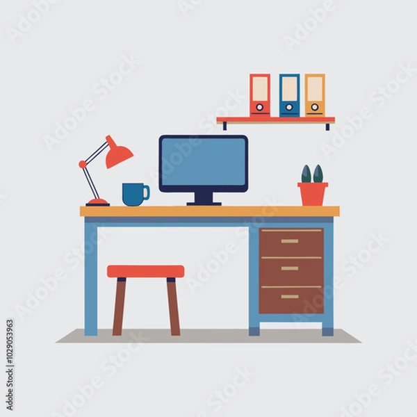 Fototapeta computer desk illustration, work place vector. computer with table