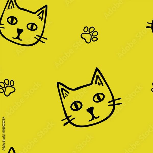 Fototapeta Seamless vector pattern with cute draw cats. Simple doodle style