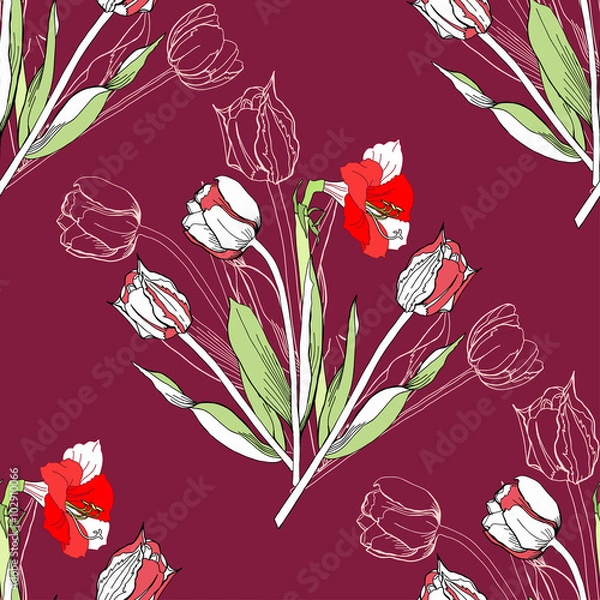 Fototapeta Seamless pattern  with amaryllis and tulip