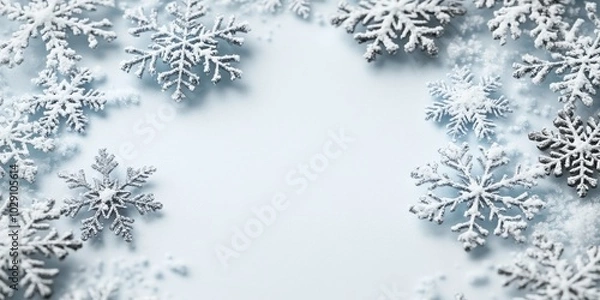 Fototapeta Elegant Snowflakes on a Soft White Background Creating a Serene and Festive Winter Wonderland Scene for Seasonal Decoration