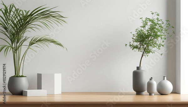 Fototapeta Clean white podium on a white background for product presentation in a minimalist style