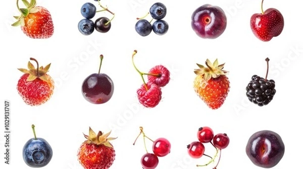 Fototapeta Berries collection isolated on white background with clipping path