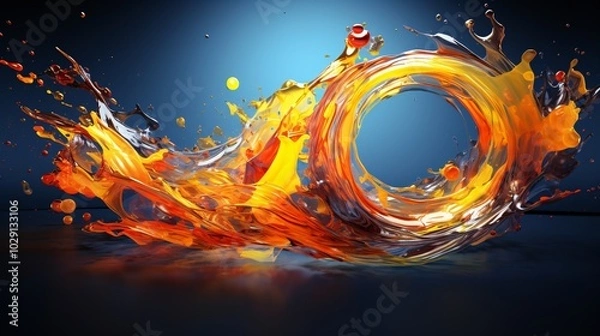 Fototapeta Circular ring of vibrant oily liquid splashes
