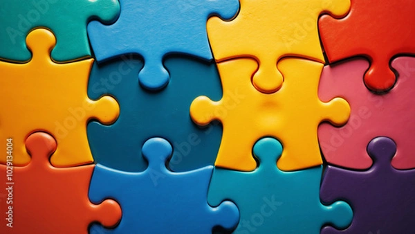 Fototapeta Colorful Puzzle Pieces in Elegant Pattern: Symbolizing Collaboration and Unity for Business Teamwork Concepts