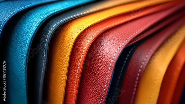 Fototapeta A vibrant display of leather sheets in various colors arranged neatly for crafting at a workshop