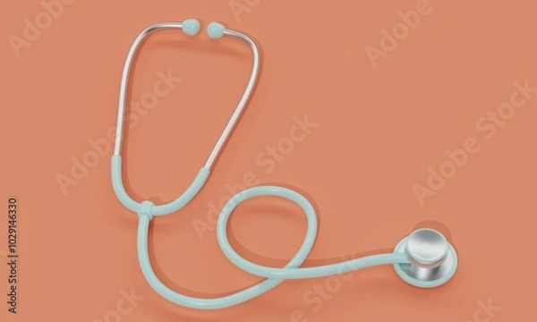 Obraz Light blue stethoscope on an orange background. 3d rendering 