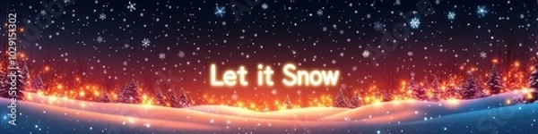 Obraz Enchanting Winter Scene with Falling Snowflakes and Glowing Horizon - Perfect for Seasonal Holiday Themes and Winter Forest Imagery
