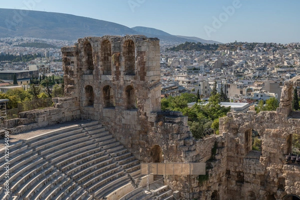 Fototapeta greece capital athens and acropolis ancient artifacts touristic points of interest daytime and sunset light