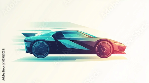 Fototapeta A dynamic car icon with sleek, angular designs, representing a transportation or ride-sharing app, art deco
