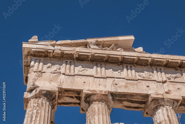 Fototapeta greece capital athens and acropolis ancient artifacts touristic points of interest daytime and sunset light