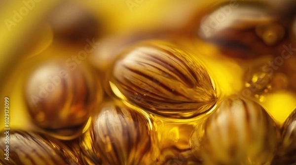 Obraz Organic jojoba seeds displayed with golden oil