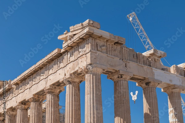 Fototapeta greece capital athens and acropolis ancient artifacts touristic points of interest daytime and sunset light