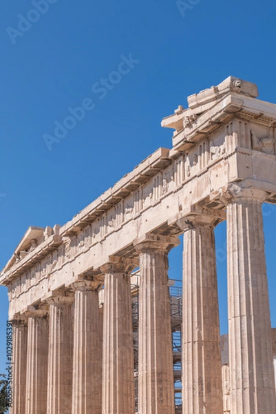 Fototapeta greece capital athens and acropolis ancient artifacts touristic points of interest daytime and sunset light