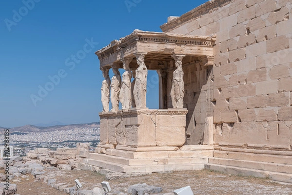 Fototapeta greece capital athens and acropolis ancient artifacts touristic points of interest daytime and sunset light