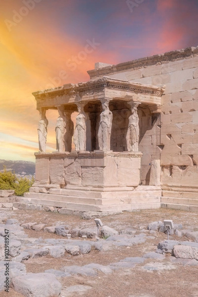 Fototapeta greece capital athens and acropolis ancient artifacts touristic points of interest daytime and sunset light