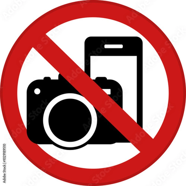 Fototapeta Red Sign No Photography. Vector Icon. Prohibitory Round Sign. Warning About Prohibition Of Using Mobile Phone And Camera