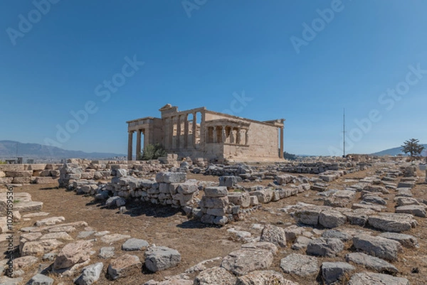 Fototapeta greece capital athens and acropolis ancient artifacts touristic points of interest daytime and sunset light