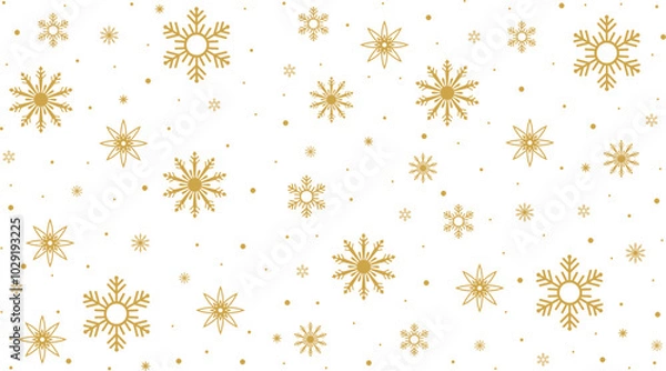 Fototapeta  Elegant gold snowflake pattern on a  white background for creating a festive winter or Christmas theme.