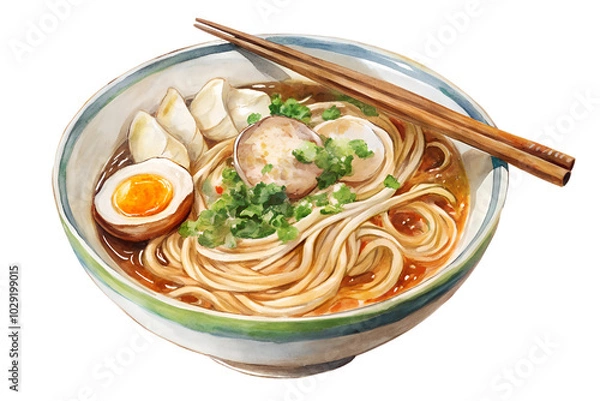 Fototapeta Watercolor hand drawn ramen noodles on a white background