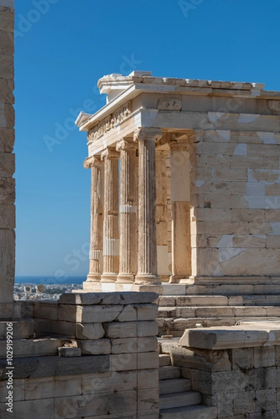 Fototapeta greece capital athens and acropolis ancient artifacts touristic points of interest daytime and sunset light
