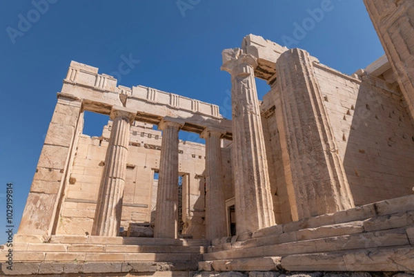 Fototapeta greece capital athens and acropolis ancient artifacts touristic points of interest daytime and sunset light