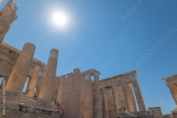Fototapeta greece capital athens and acropolis ancient artifacts touristic points of interest daytime and sunset light